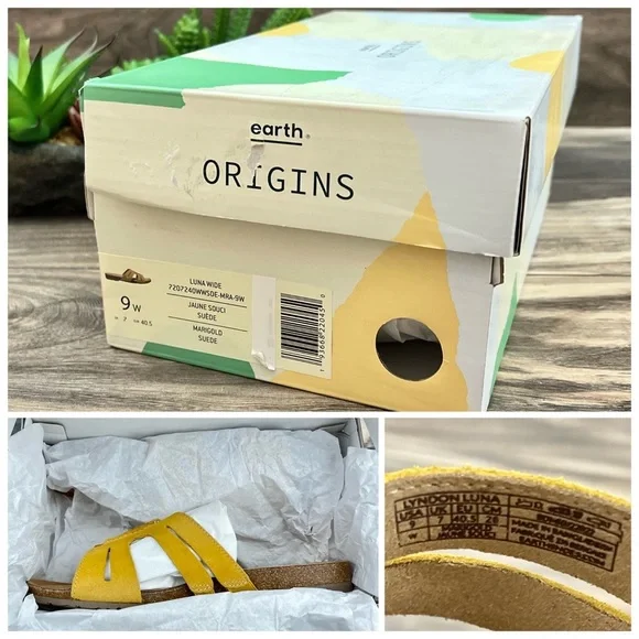 NIB Earth Origins 9W Luna Slip On Suede Slide Sandal Marigold Yellow 40.5 - Picture 10 of 11